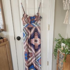 Elle Vibrant Blue and Orange Patterned Maxi Dress